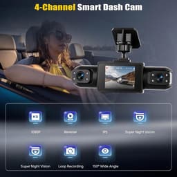 SnelShoppen - 4-Kanaals Auto Dashcam 360°, 1080p Full HD, Infrarood Nachtzicht, Loopopname, Parkeerassistentie, Expositiecorrectie — thumbnail 5