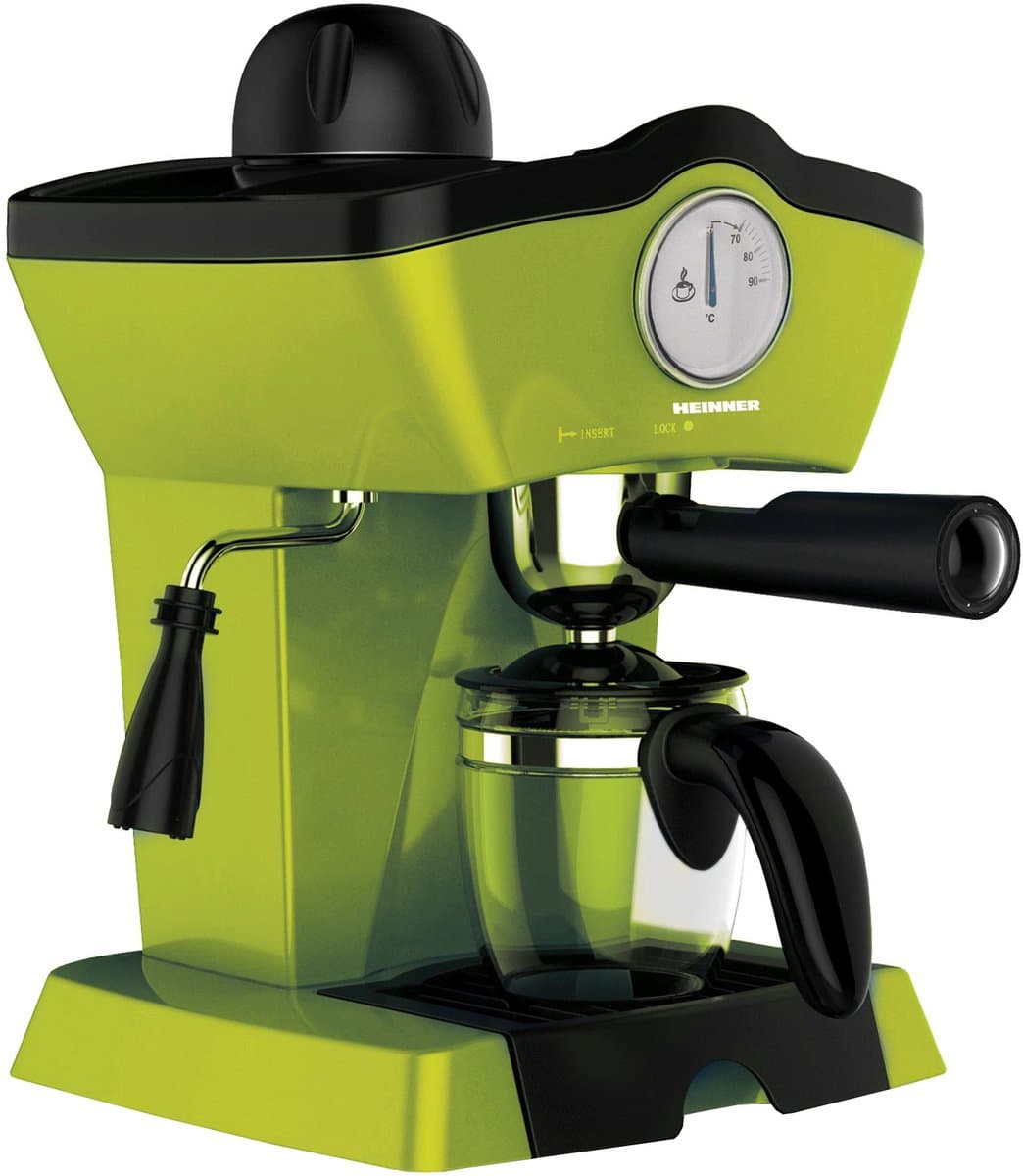 Heinner Retro Effect Espressomachine – 800W – 250 ml Capaciteit – 3,5 bar – Espresso & Cappuccino – Melkopschuimer – Frontale Thermometer – Filter voor 4 Kopjes – Groen — afbeelding 1