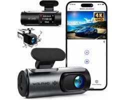 SnelShoppen - WOLFANG Dashcam Auto Voor Achter 4K WiFi, Ultra Nachtzicht, 170° Groothoek, WDR, 24-uurs Parkeermodus, G-sensor, Loop Recording