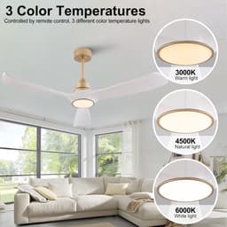 Moderne plafondventilator met licht 52 inch wit-gouden - Afstandsbediening - Stille omkeerbare DC-motor - Geheugenfunctie - 3 ABS-bladen - Geschikt voor binnen en buiten — thumbnail 3