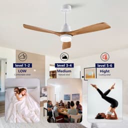 MODENUIT Plafondventilator – Licht – 132 cm – Metaal en Massief Hout – Wit en Naturel – Afstandsbediening — thumbnail 5