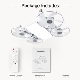 Plafondventilator met Lamp en Afstandsbediening - Fitting Ventilatorlamp met 4 Koppen - Dimbare LED Socket Fan Light met 3 Snelheden - Stille Plafondventilator voor Slaapkamer en Woonkamer - Wit — thumbnail 5