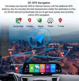 Dashcam voor Auto - 10” Android 8.1 Dashcam - IPS Touchscreen - ADAS Rijhulp - GPS Navigatie - WiFi - Dual Camera 1080P - Parkeermodus - G-Sensor - 4G 6m Camera aan de Achterkant - Zwart — thumbnail 4