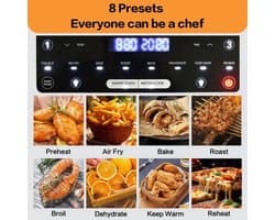 Heteluchtfriteuse – Airfryer - Airfryer Oven XXL - 12L - Dubbele Kookkamer Instelbaar - 2000W - 240V - 8 Voorgeprogrammeerde Programma's - LED Touchscreen - Kijkvenster - Zwart