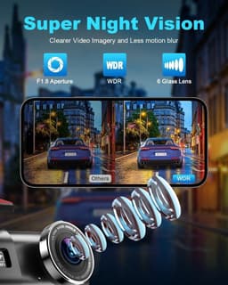Dashcam voor auto - Zwart - Voor en Achter - 4K + 1080P Wifi Dashboardcamera met Nachtzicht en 64GB SD-kaart - Universeel — thumbnail 4