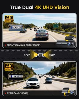 Dashcam voor auto - Zwart - Dual Camera Voor en Achter - 4K Ultra HD met WiFi en Parking Monitor - Voor Auto’s en SUV’s — thumbnail 2
