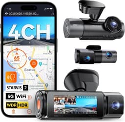 Dashcam voor auto - Zwart - 3,19 inch scherm - 4 Camera's met 2,7K HDR en Nachtzicht - Voor Binnen en Buiten gebruik — thumbnail 1