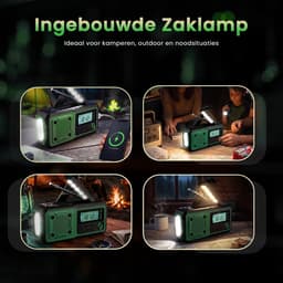 NovaWare® Noodradio Solar Opwindbaar 4400mAh Powerbank – Draagbare Radio FM/AM – Zonne-energie & Handslinger – Zaklamp SOS Alarm – Noodpakket Radio op Batterijen – Outdoor Survival Camping Emergency Radio – Groen — thumbnail 3