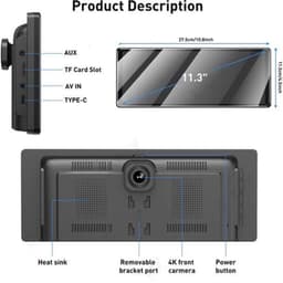 Navigatiesysteem Auto - Dashcam voor auto - GPS Navigatie - Draadloze - 4K DVR - Bluetooth Audio - ADAS Systeem - 11,3" - Achteruitrijcamera — thumbnail 3