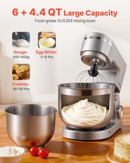 Keukenmachine - Mixer - Bakken en Koken - Krachtige 1500W Motor - 5.7 Liter Kom - Zilver — thumbnail 5