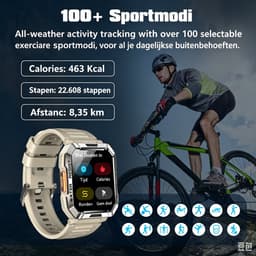 Blackview Outdoor Smartwatch W60 - Square Smart watch Heren- Robuust Smartwatches Dames - Sport Horloge - Zaklamp | Kompas | Gezondheidsmonitor | Bluetooth Bellen Hartslagmeter | Saturatiemeter - Geschikt voor Android en iOS - Khaki — thumbnail 4