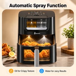 BUVARO Airfryer XL 7L – Automatische Olie- en Watersproeifunctie – 1800 W – 8 Programma’s – Kijkvenster – Zwart — thumbnail 4