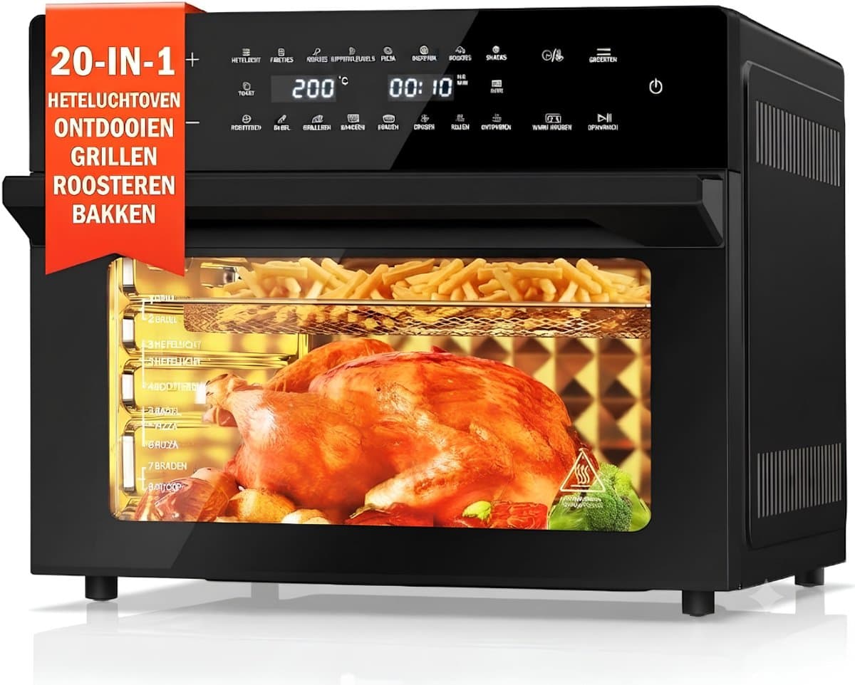 JCP® Airfryer met Stoom Functie - Airfryer met Stoomfunctie - Heteluchtfriteuse - Zwart - 46cm x 43cm x 37cm — afbeelding 1