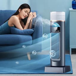 Torenvormige airconditioner, kamerkoeler, ventilator, draagbare airconditioner, ventilator met 6 snelheden, stille, bladloze oscillerende airconditioner, met afstandsbediening, geschikt voor slaapkamers, woonkamers en kantoren. — thumbnail 2