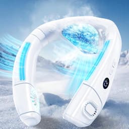 Draagbare nekventilator met grote ijskoelplaat, nekventilator, mobiele airconditioning, stil, 6000 mAh, USB-oplaadbaar, 360° koeling, luchtuitlaat achter, 3 koelstanden voor op reis, kantoor - wit — thumbnail 1