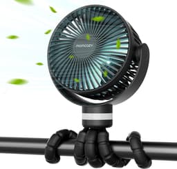 Kinderwagen Ventilator – USB Oplaadbaar – 8000 mAh – 360° Draaibaar – 4 Snelheden – Clipventilator met LED Nachtlamp – Zwart — thumbnail 1