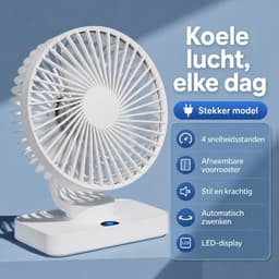 VHV-Bureauventilator met LED-Display - Oplaadbare Ventilator met 5 Snelheden - Oscillerende Tafelventilator - Stille Ventilator voor Thuis en Kantoor - Ijs-wit — thumbnail 3
