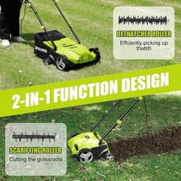 Elektrische Verticuteermachine – Gazonbeluchter – Mosverwijderaar – Wortelverwijderaar – Gazonverzorging – 2-in-1 Rolensysteem – 1500 Watt Motor – Werkbreedte 32 cm – 30 Liter Opvangbak – Instelbare Werkdiepte — thumbnail 4