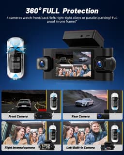 SnelShoppen - 4 Lens Dashcam 2K met Wi-Fi, GPS, 360° Opname, Nachtzicht, G-Sensor, Loop Recording + 64GB TF Card voor Auto, Voertuig en Rides — thumbnail 2