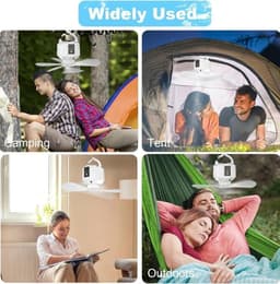Campingventilator – Oplaadbare USB Ventilator 5200 mAh – Met LED Licht en Ophanghaak – 3 Snelheden – Draagbare Tentventilator voor Camping, Auto, Kantoor en Thuis — thumbnail 5