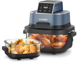 SnelShoppen - 4-in-1 Hot Air Fryer, Compact 4L Airfryer met 1.5L Bowl, Ideaal voor Bakken, Recrisp en Max Crisp, Voor 6 Personen, Blauw, Perfect voor