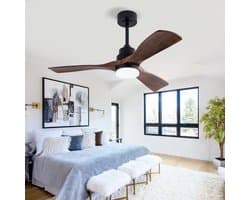 FloraGrace Plafondventilator Met Verlichting En Afstandsbediening 42 Inch 3 Bladen ABS Zwart Walnoot Voor Woonkamer Slaapkamer