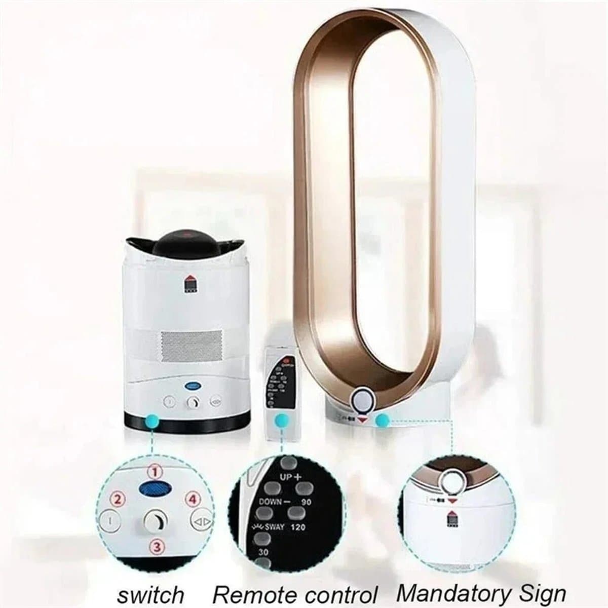 House Of Atelier - Bladloze Ventilator - Torenventilator - Vloerventilator - Torenventilator - Extreem Stil - Afstandbediening - Gold — afbeelding 1