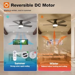 Plafondventilator Ø105 cm - 3 Temperaturen - Fluisterstil - Met Afstandsbediening - 6 Snelheden - Timer - Zomer/Winter functie - Zwart - 40W — thumbnail 3
