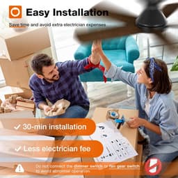 Plafondventilator Ø132 cm - 3 Temperaturen - Fluisterstil - Met Afstandsbediening - 6 Snelheden - Timer - Zomer/Winter functie - Zwart - 48W — thumbnail 3