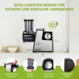 Elektrische Kaasrasp - Keukenmachine - Snel Ingrediënten Snijden - 7 RVS Bladen - 30 cm Hoog - Zwart — thumbnail 3