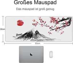 SnelShoppen - Gaming Mouse Pad XXL 800 x 300 mm - Waterdichte en Antislip Ondergrond - Japanse Inkt Schildering - Mount Fuji en Sakura Design - Ideaal — thumbnail 3