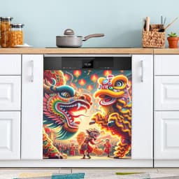 Vaatwasser Magneet Cover - Keuken Decor - Keuken Opfrissen - Universele Compatibiliteit - 58 x 66 cm - Chinees Draak Panda — thumbnail 3