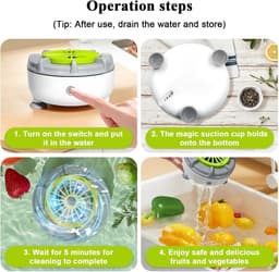 KZQ Draadloze fruit- en groentenreiniger met zuignap USB oplaadbaar voor fruit groenten vlees en rijst wit — thumbnail 3