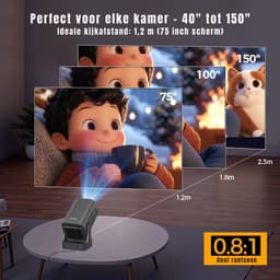 KAD® Draagbare Beamer - 4K met Native 1080P - Draagbare Mini Beamer - Mini Projector - Zwart - 19cm x 16cm x 14cm — thumbnail 5