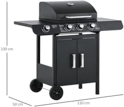 Miryx Gasbarbecue - Grillwagen - Gasgrill - met 4 Branders en 1 Zijbrander, Drukregelaar en Slangen - 110x50x100 cm - Zwart — thumbnail 3