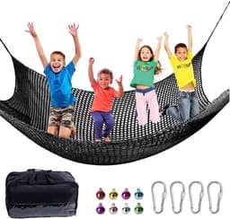 klimnet voor kinderen buiten, 4 mm dik touw, gaten van 4 cm, voor valbescherming buiten, speelplaats, buiten en binnen (zwart, 2 x 3) — thumbnail 1