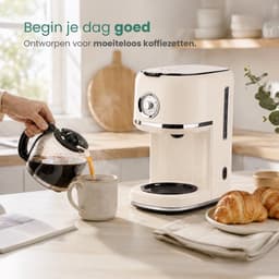 Emerio Retro Koffiezetapparaat met glazen kan - 1.5L - Anti drup - Warmhoudplaatje - Anti slip - Filterkoffie - CME-133280.1 Crème — thumbnail 2