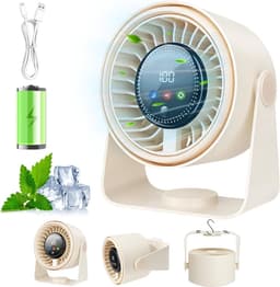 Tafelventilator, 3-in-1 USB-ventilator, stille tafelventilator, mini-ventilator, 5 snelheden, campingtafelventilator met accu, 360 graden instelbaar, voor keuken, slaapkamer, camping, kantoor, outdoor — thumbnail 1