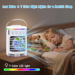 Mobiele airconditioning, mini-luchtkoeler met 4 windstanden en 7 kleuren led, draagbare luchtkoeler met groot waterreservoir (tot 2 uur looptijd), USB-voeding, stil, voor kantoor, thuis, camping - wit [Energieklasse A] — thumbnail 4