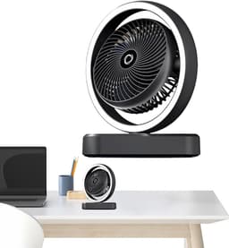 VHV - Ventilator - Tafelventilator - Tafelventilator met Automatische Oscillatie & Nachtlamp - 1800mAh Oplaadbare Ventilator met 270° Zwenkfunctie - Stille Air Circulator voor Bureau en Slaapkamer - Zwart — thumbnail 1