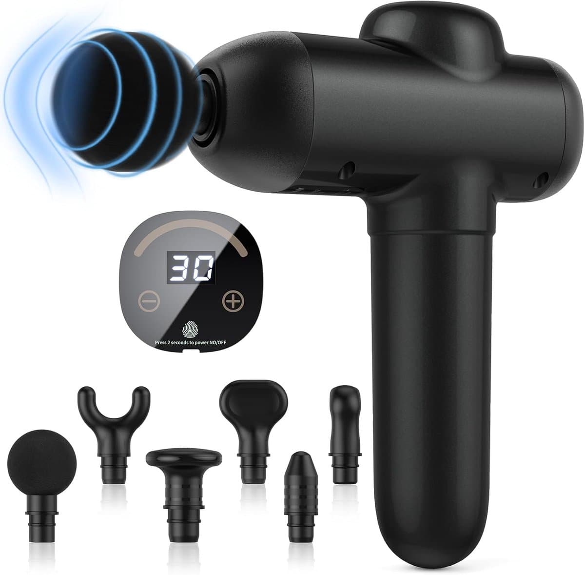 Spier Massagedeton - Herstel Gun - Spierpijn Verlichten - 30 Snelheden 6 Koppen - 12mm Diepte - Zwart — afbeelding 1