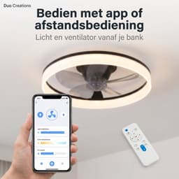 Plafondventilator met verlichting - Zwart - LED Ring 32W - Ø 50cm - Fluisterstil - App & Afstandsbediening - Dimbaar - Plafondlamp woonkamer - Plafonniere slaapkamer - Plafondlampen - Ventilator plafond — thumbnail 3