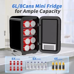 ITRONIQ Mini Koelkast 6 Liter - Mini Fridge Voor Skincare Drankjes en Make-up - Koelen en Verwarmen - 220V & 12V Auto - Zwart — thumbnail 2