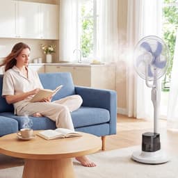 Staande Ventilator Met Vernevelaar - Statiefventilator - Roterende Ventilator - 3 Snelheden - Waterreservoir 3,5L - Wit — thumbnail 4