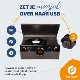 Denver Retro Platenspeler - DAB+/FM Radio - CD - Cassette - Bluetooth - Auto stop - MRD180 - Darkwood — thumbnail 5
