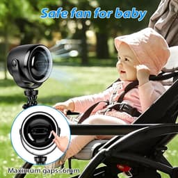 Draagbare kinderwagenventilator, 360° draaibare babywandelwagen, ventilatorclip op, 3600 mAh oplaadbare handkoeling met 100 snelheden, led-display en nachtlampje voor buggy/autostoel/wieg — thumbnail 4