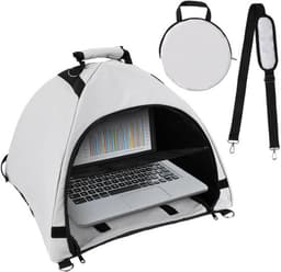 Laptoptent, laptopzonnescherm, waterdicht doek, computerscherm, privacyscherm voor buitengebruik, bescherming tegen schittering en warmte, omvormbare tas voor buiten, grijs — thumbnail 1