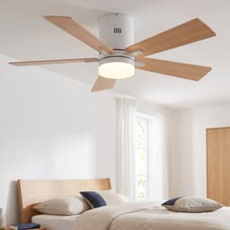 Plafondventilator met lamp - Diameter 106.6 cm - 6 snelheden & 3 kleuren - omkeerbare motor en stil - modern - Licht eiken — thumbnail 1