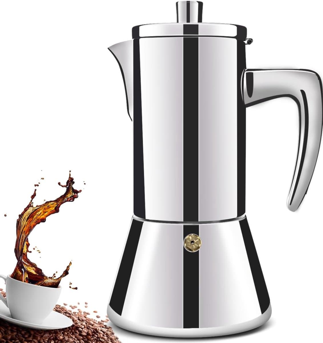 6 Cup Thickened 304 Stainless Steel Moka Pot Stovetop Espresso Maker Espresso Maker Cafeteras Italian Coffee Maker Capable Mocha Coffee Machine Greca Coffee Maker for Home & Camping 300ml 10oz — afbeelding 1