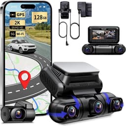 4-Kanaals Dashcam Auto 5G WiFi,360°Draaibare Voorkant Achterkant Binnenkant Links Rechts Dashcam,Radar Bewegingsdetectie,GPS,Nachtzicht,Parkeercontrole,1080P 3“ met 128GB kaart,Hardwire Kit — thumbnail 1